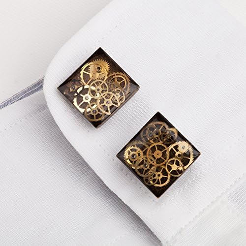 Square Antique Bronze 16mm Steampunk Cufflinks with Cogs and Gears