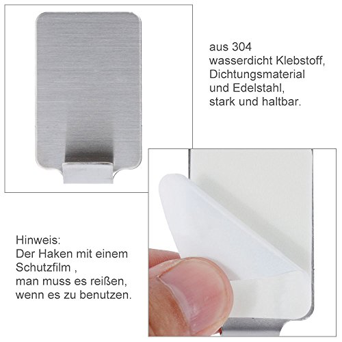 Rovtop 10 Stück selbstklebend Haken Wasserdichte 304 Edelstahl Haken für Küche Badetücher etc. Silber - 3