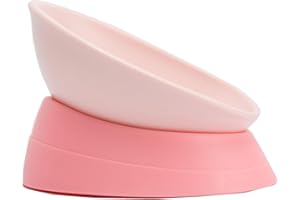 JWPC Bulldog Bowl Anti-Slip Dog Cat Dish Detachable Rubber Dog Bowl Pet Sterile Tilted Pet Feeder Slope Bas (Pink, 2 Cup (Small/Medium Dog))