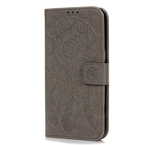Badalink Für Samsung Galaxy S7 Edge Hülle PU Leder Lederhülle Tasche Case Cover Druck Campanula Totem Design Grau Gray Brieftasche Wallet Flip Case Schutz Etui Schale im Bookstyle mit Weich Handschlaufe Standfunktion Karteneinschub und Magnetverschluß für Samsung Galaxy S7 Edge Duos G935F 5.5″ Premium Ledertasche - 3