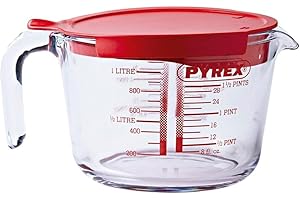 Pyrex 8022313 Classic Broc mesureur en verre avec couvercle 1L, Transparent, 20,9 x 16,1 x 11,2 cm
