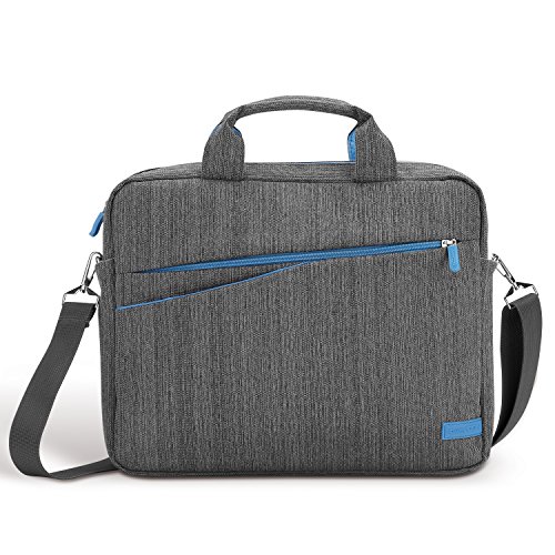 deleyCON Notebooktasche für Notebook / Laptop bis 13.3″ (33,7cm) – Tasche/Hülle aus Leinen mit Zubehörfächern und verstärkten Polsterwänden – grau/blau - 2