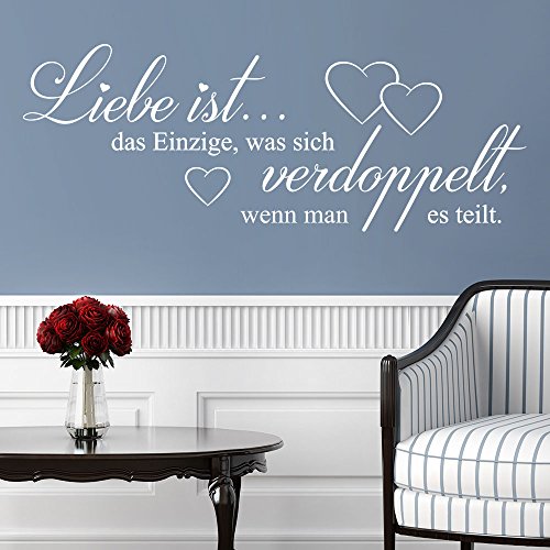 KLEBEHELD® Wandtattoo Liebe ist das Einzige, was sich verdoppelt, wenn man es teilt | Größe 120x45cm, Farbe weiss