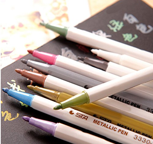 Butterme Metallic Marker Pens, Satz von 10 Farben für Kartenherstellung / DIY Fotoalbum / Gebrauch auf irgendeiner Oberfläche-Papier / Glas / Kunststoff / Keramik - 2