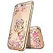 Produktbild Miagon Glitzer Durchsichtig Transparent Blumen Schmetterling Galvanik Silikon Hülle mit 360 Grad Diamant Ring Ständer Strass Schutzhülle für Samsung Galaxy S6 Edge Plus