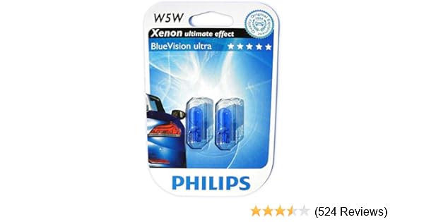 12961BVB2 2 LAMPADINE PHILIPS BLUE VISION ULTRA XENON LOOK 12V 5W POSIZIONE W5W