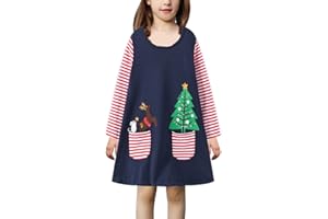AOIKOY Mädchen Kleider Streifen Lange Ärmel Baumwolle Kleidung T-Shirt Kleid (80-140CM)