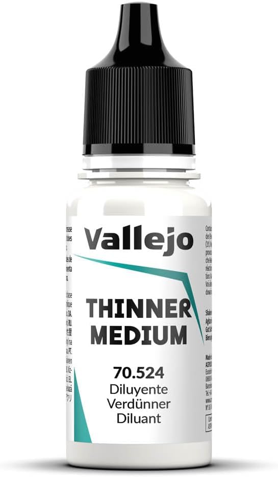 Vallejo Thinner Medium, Colorless Diluent for Acrylic Paints, 18 ml Bottle, Ideal for Thinning and Blending, Perfect for Artists and Hobbyists