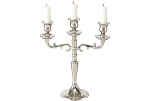 Boltze Świecznik Varas (srebrny, 3-punktowy, wysokość 26 cm, świecznik z metalu, dekoracja stołu/komody, szlachetne wzornictwo) 1222900