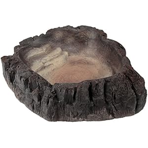 Acuami Reptilien Napf in Holzoptik als Wassernapf, Futternapf und Badeschale für Geckos, Schildkröten, Schlangen, Futterschale, Terraristik Zubehör (L - 18x17x5,5cm)
