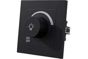 MVAVA Light Switch Dimmable 1-Gang 1-Way Dimmer Switch Flush-Mounted Light Switch 86 mm x 86 mm for Dimmable LED Lights Incandescent Bulbs Plastic Black