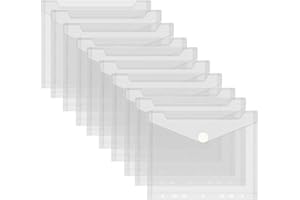 TEUENA 10 Stück Dokumententasche A5, 23x18cm Umschlagmappen zum Abheften Dokumentenmappe Sichttaschen mit Klettverschluss, Sammelmappen Wasserdicht für Dokument Organisieren (7 Löcher, Transparent)