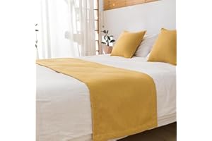 Morbuy Bed Runners, Scarf Bedspread Scarves Home Decoration Bed Scarf Hotel Bedding Bed Towel Luxury Protection for Bed Cover Single Double Super King Size (Yellow,45x260cm for 200cm bed)