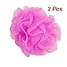 Mesh Bathing Shower Sponge Pouf Body Scrubber Amaranth Pink 2 Pcs