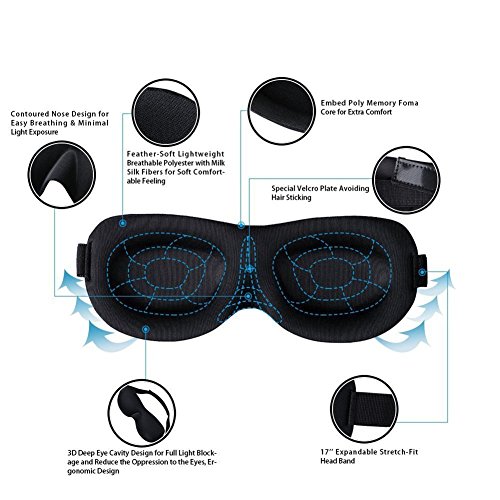 3D Schlafmaske, konturierte & angenehme leichte Augenmaske, tiefe Ruhe Konturierte Schlaf Augenmaske Cover Eyeshade, schwarz - 2