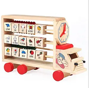 Elburs | Wooden Kids Learning Educational Car / Train | Learn Watch / Abacus / Alphabet Also Best for Push and Pull Toy | Best Item for Children Boys & Girls (26cm)