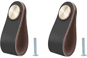 BOOLSFMAM 2 skórzane uchwyty do mebli, 6,4 x 2,5 cm, ręcznie wykonane uchwyty meblowe, skórzane uchwyty meblowe, gałki do szafy, gałki do szafek kuchennych, szafy na ubrania