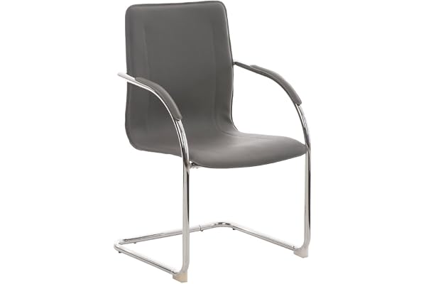 Chaise de Salle ŕ Manger Melina Similicuir I Chaise Cantilever pour Zone d'Attente ou Conférence avec Accoudoir I Chaise Confortable de Cuis, Couleur:Gris