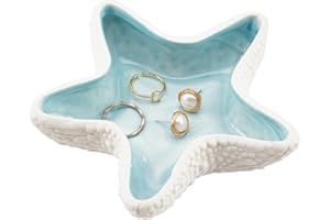 NBEADS Starfish Shape Ceramic Jewelry Tray, Aqua Shell Trinket Dish Ceramic Ring Earring Holder Ocean-themed Decorative Trinket Plate for Rings Earrings Necklaces Bracelet Jewelry Watch Keys