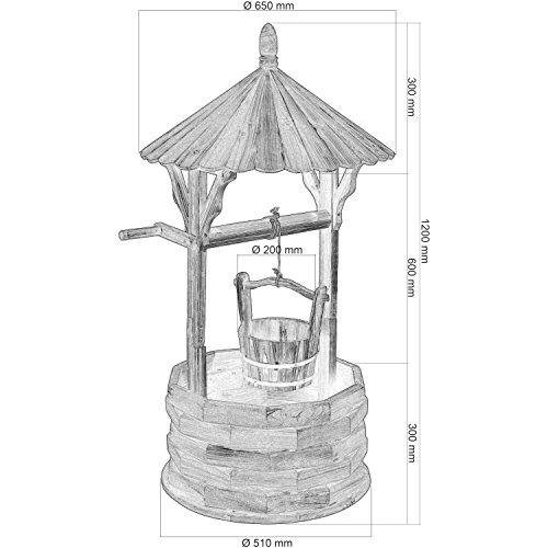 Gartenbrunnen aus Holz mit Dach, braun, Höhe 120cm, Durchmesser 65cm, geölt und brandbehandelt - 2