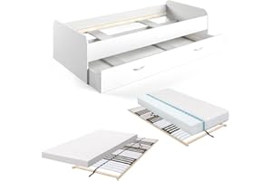 VitaliSpa letto per bambini Enzo, Bianco, 203.2 x 94 cm con 2 materassi e 2 reti a doghe