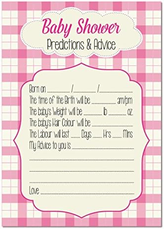 Baby Shower Prediction & Advice Game Cards Pack of 16 - Girls Pink Check Party (Without Envelopes)