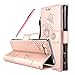 Produktbild Sony Xperia XCompact Hülle, Fraelc® Premium Kunstleder Brieftasche Case im Bookstyle Flip Wallet Cover mit Kartenfächer und Standfunktion Leder Hülle für Sony Xperia X Compact Tasche in Schmetterling Blume Design Schutzhülle (Rose Gold)