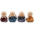 NOG Set of 4 Small Buddha Statues Monk Buddha Miniature Resin Figurines Showpiece for Wall Shelf Table Desktop Car Dashboard Decoration Home Office Decor (Multi Color)