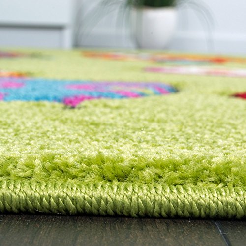 Kinderzimmer Teppich Niedliche Bunte Tierwelt Eule Elefant in Grün Blau Grau Rot, Grösse:80×150 cm - 3