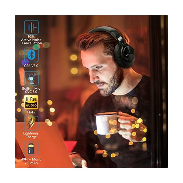 Drahtloser Kopfhörer mit Aktiver Geräuschunterdrückung - Bluetooth 5.0, SRHYTHM NC75 Pro Over-Ear Headphones mit CVC8.0-Mikrofon, Schnellladung, Hi-Fi, 40-Stunden Wiedergabezeit - Geringe Latenz – Bild 3