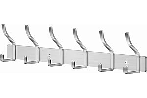 MEIJO Perchero Pared Ganchos de Perchero Colgador Ropa Pared con 6 Ganchos Perchas de Acero Inoxidable Montaje en Pared para Dormitorio Baño y Cocina