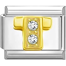 Quiges - Modulo Charm Link in stile italiano da 9 mm in acciaio inox Croce verde in zirconio per bracciali in stile Italian Links