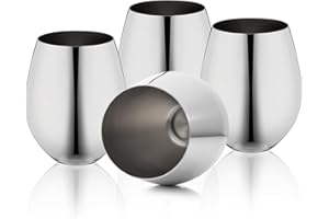 DLD D L D Lot de 4 verres à vin incassables en acier inoxydable 18/8 de qualité supérieure pour événements en plein air, pique-niques