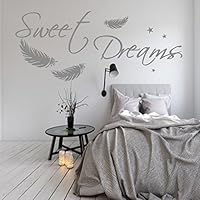WANDTATTOO AA092 Wandschnörkel ® Sweet Dreams Spruch mit Federn Wanddekoration Schlafzimmer Farbe./Größenauswahl Wandaufkleber