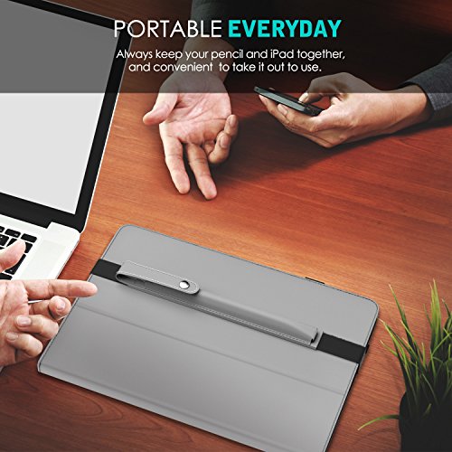 MoKo Halter für Apple Pencil – Premium PU Leder Bleistift Stift Schleife Sleeve Cover Schreibzeug Schreibgerät Beutel mit abnehmbare Gummiband für Apple iPad Pro 9.7 Zoll Hülle Case, Silber - 7
