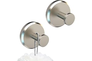 Poywaze Suction Hooks for Bathroom, No Drilling Suction Cup Hook, Waterproof Towel Suction Holder, Rustproof Kitchen Towel Hooks(2 Pack, Grey)