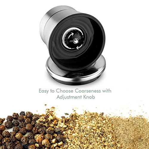 TopElek Salz und Pfeffermühle mit Ständer, Manuelles Edelstahl Salz & Pfeffermühlen mit verstellbarer Grobkörnigkeit und festen Glaskörper - 4
