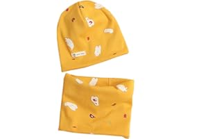Boomly Bébé Enfant Coton Beanie Bonnet avec écharpe en Boucle Automne Hiver Impression Capuchon de Couverture Écharpe des Colliers Bonnet écharpe Set