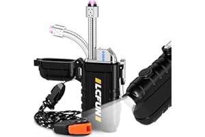 LCFUN Electric Lighter Rechargeable USB with Retractable Neck, Windproof Arc Plasma Lighter with Flashlight, Electronic Waterproof Lighter for Camping, Survival, Hiking, Outdoor (Black)