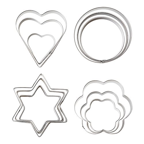 Kranich® 12tlg. Backen Ausstecher Ausstechform Stempel Modellierwerkzeug Glätter Herz Blumen Sterne Metall Fondant Marzipan Kuchenform Kit Set - 3