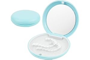 GBULTR Retainer Case with Magnetic Closure Orthodontic Denture Box with Mirror Secure False Teeth Container for Braces Mouthguards and Retainers Blue denture box
