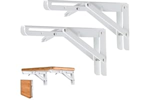 O'woda 2PCS Soporte Estantería Plegable 350mm, Montados en la Pared Soporte de Estante Plegable Pesado, Carga Máxima 80 kg, Escuadras para Estanterias Ahorrar Espacio, con Tornillossado, Blanco