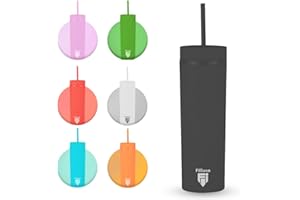 Filliano Bicchiere con cannuccia a doppia parete, Tumbler per bevande 473ml/16oz, Bicchiere in acrilico per Caffè, Tè, Sport, Ufficio, Borraccia con cannuccia , Skinny Tumbler con tappo (Nero)
