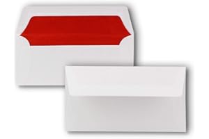50 kopert białych - DIN długi - z podszewką z czerwonej bibuły - 100 g/m² - 22 x 11 cm - klejenie na mokro - marka: NEUSER PAPIER