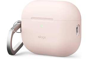 elago Premium Silikonowe Etui Kompatybilne z AirPods Pro 3 z Karabińczykiem – Ochrona przed Upadkiem, Widoczna Dioda LED, Pyłoszczelne, Bezprzewodowe Ładowanie (Piaskowy Różowy)