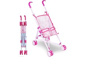 FANTASTIKO TOYS Passeggino Carrozzina per Bambole Giocattolo per Bambini Pieghevole Rivestimento in Tessuto Fantasia con 4 Ruote Dimensione 51 x 26 x 55 cm