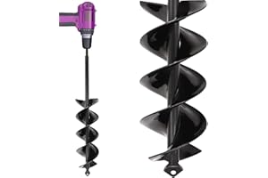 LYFETC Garden Auger Drill Bit 8x42cm, Extended Solid Post Hole Digger, Dual Spiral Auger for Bulb Planting, Fence Post Repair - Black