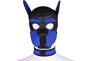 YiQin RWSX Dog Mask with Collar, Soft Latex Petplay Dog Mask with Ears, Puppy Mask, Dog Masks, Removable Mouth, Suitable for Halloween, Holiday Party