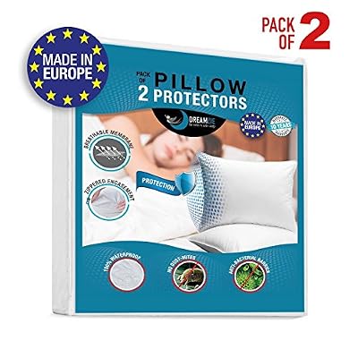 Dreamzie Lot de 2 Protege Oreillers Impermeables (65 x 65 cm) - Std OEKO-TEX 100 et Garantie 10 ans - Respirant, Hypoallergénique, Anti-Acarien, Anti-Bactérien - Protection Oreiller avec Traitement Bi-Ome