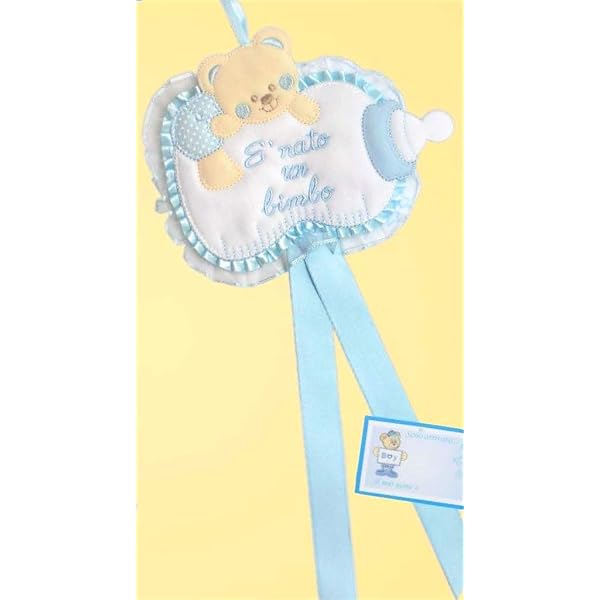 Nœud De Naissance En Cœur à Broder - Toile Aida 14 Ct, Coton Imprimé - Bleu - 100% Made In Italy - Pour Annoncer Bébé